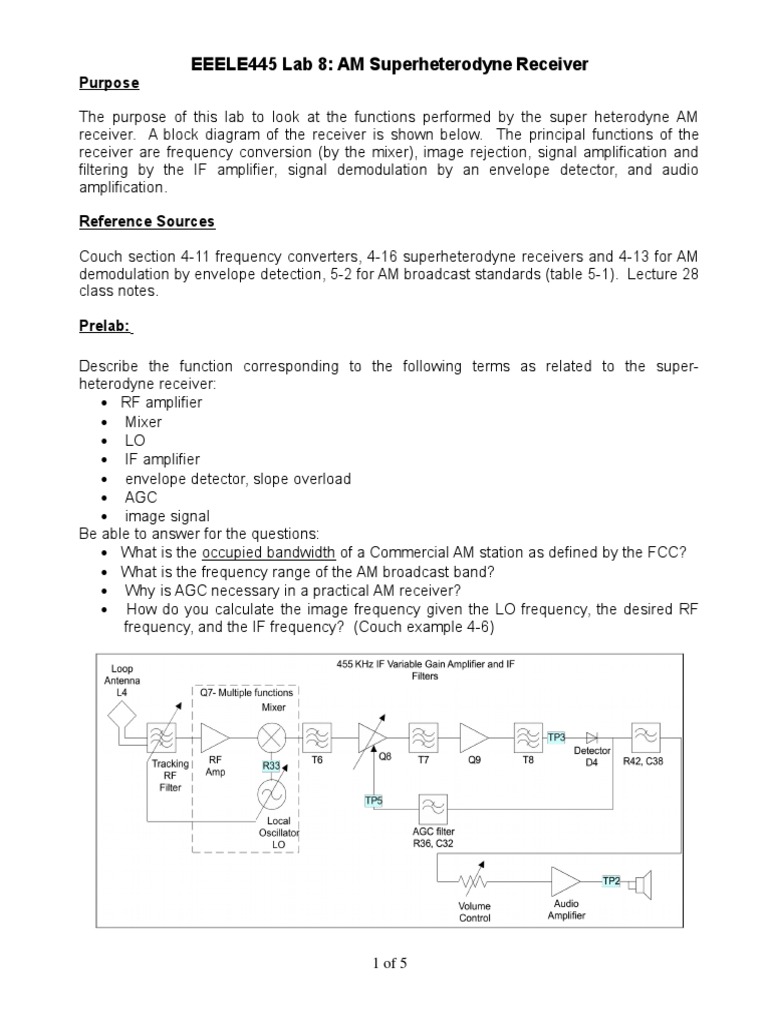 EEELE445 Lab 8 AM Superheterodyne Receiver Purpose PDF Detector