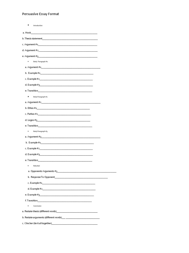 Persuasive Essay Structure Guide | PDF | Career & Growth | Teaching ...