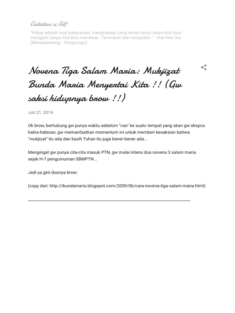 Novena Tiga Salam Maria Mukjizat Bunda Maria Menyertai Kita