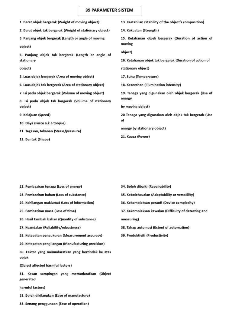 39 Parameter Sistem | PDF | Mechanical Engineering | Physical Quantities
