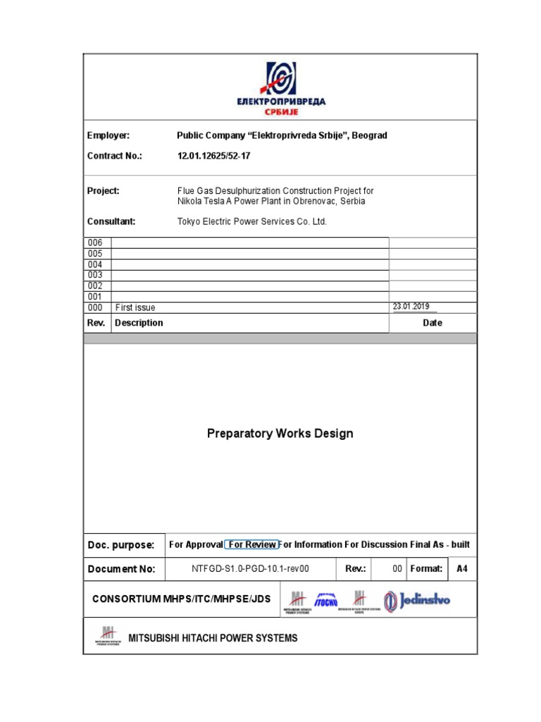 Preparatory Works Design: Doc. Purpose: Document No: Consortium Mhps ...