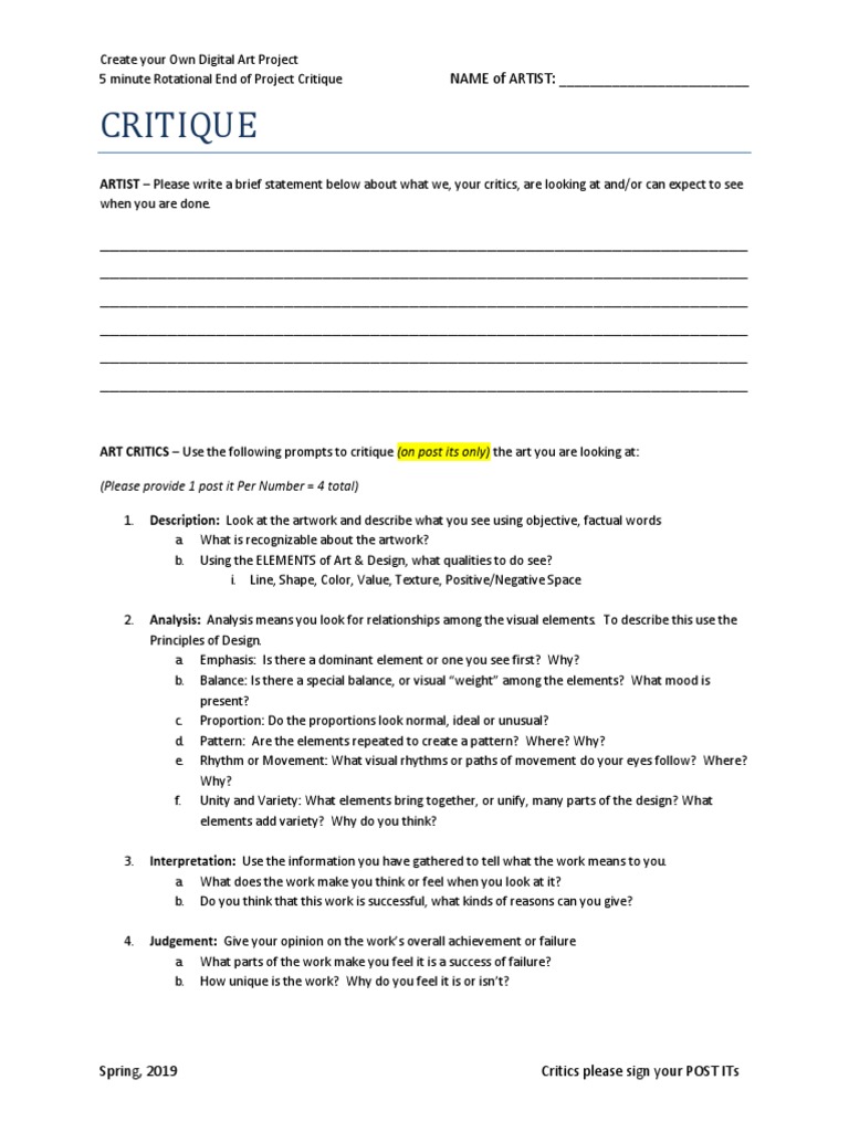 Digital Art Project Critique Guide | PDF | Cognition | Psychological ...