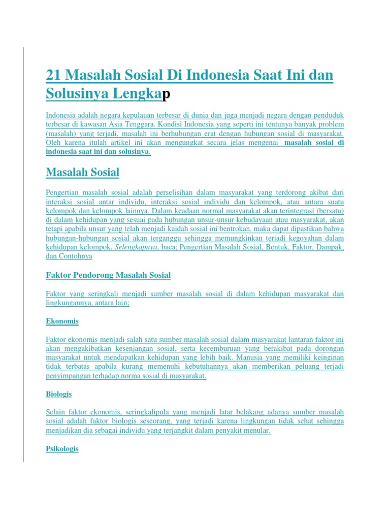 Masalah Sosial dan Solusi di Indonesia | PDF