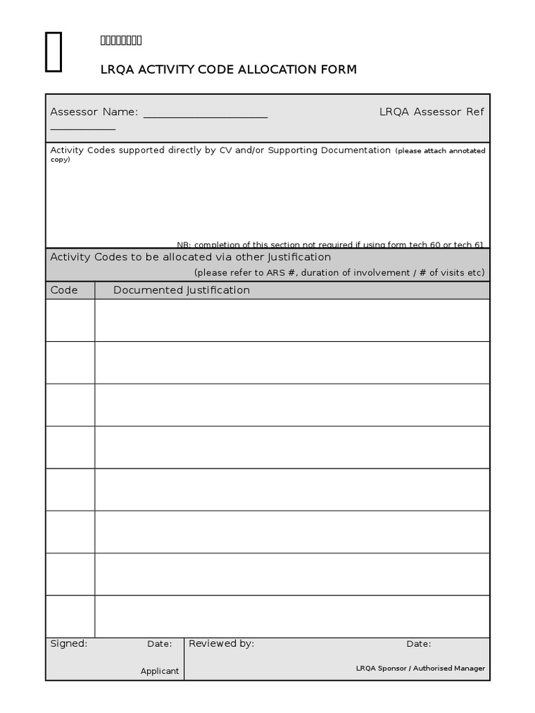 Activity Code Allocation Justification | PDF