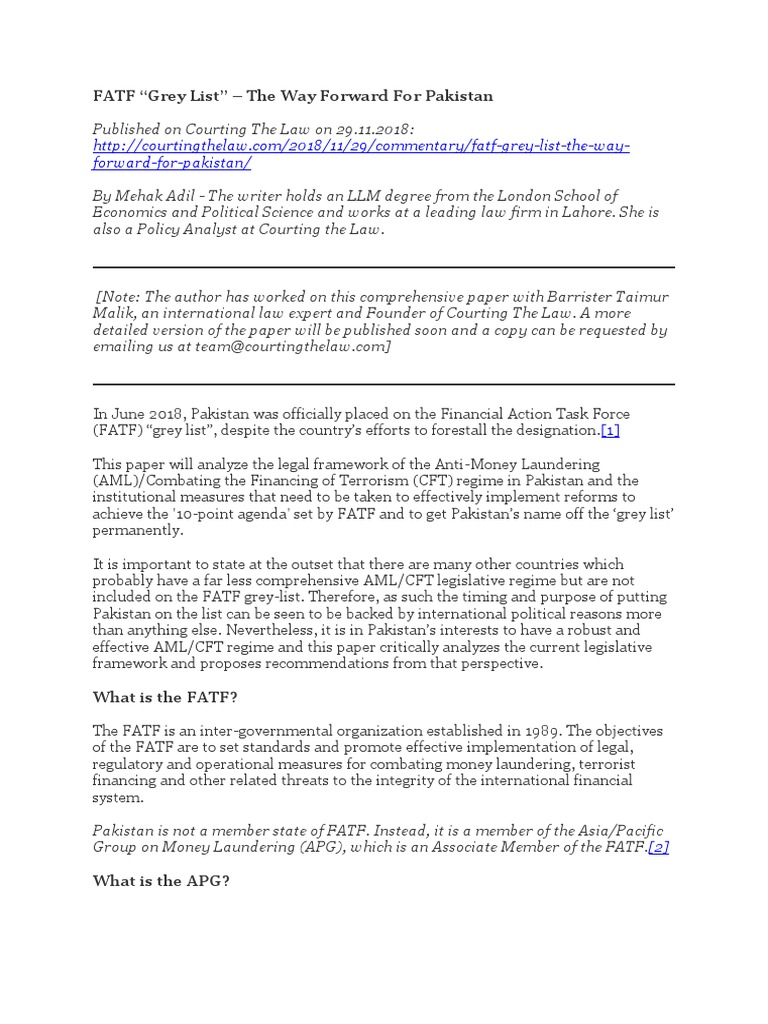 Fatf Pakistan Courting The Law Money Laundering Financial Action Task Force On Money Laundering