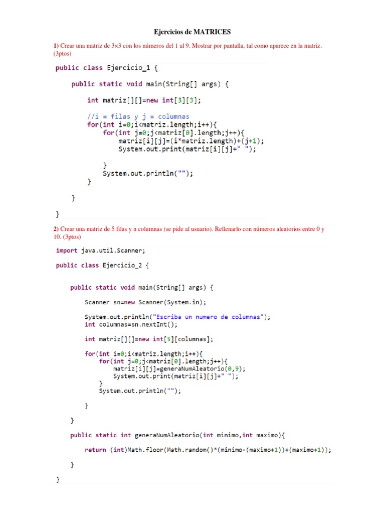 Ejercicios de Matrices en Java | PDF | Métodos y materiales de enseñanza