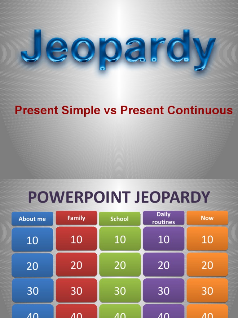 Jeopardy Present Simple Vs Present Continuous PDF