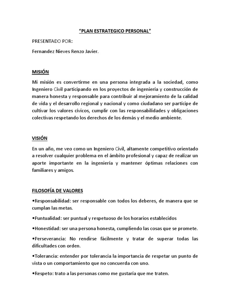 Plan Estratégico Personal de Vida | PDF | Planificación | Ciudadanía
