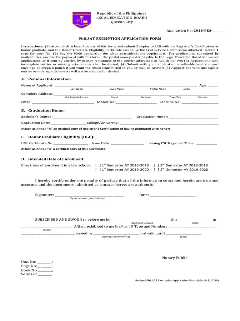 Revised - Exemption Application Form PDF | PDF | Legal Education | Mail