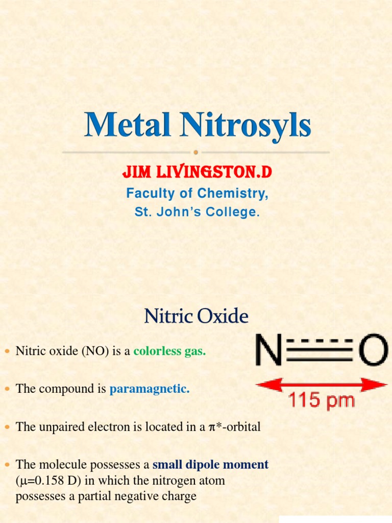 metal nitrosyls.ppt Nitric Oxide Chemical Bond