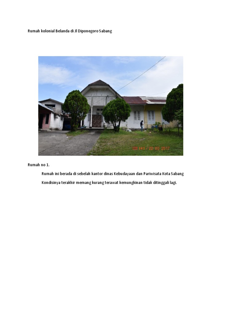 Rumah Kolonial Belanda Di JL Diponegoro Sabang PDF Rumah Kolonial Belanda Di JL Diponegoro Sabang PDF