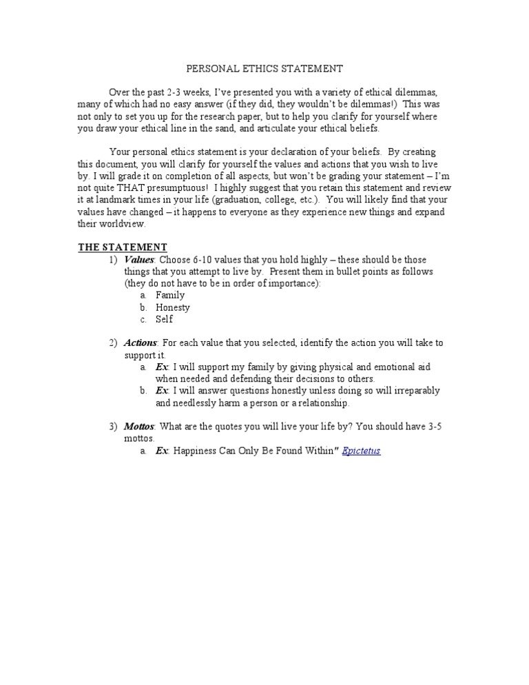Personal Ethics Statement