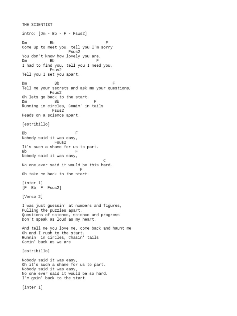 coldplay scientist chords