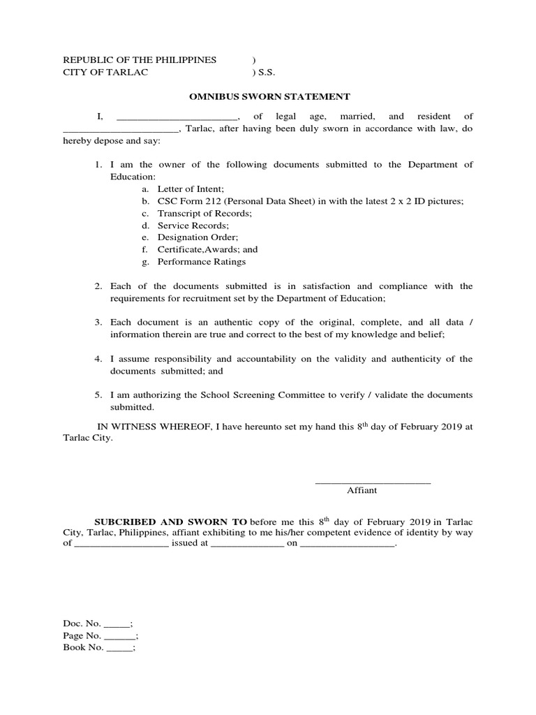 Omnibus Sworn Statement NNN PDF