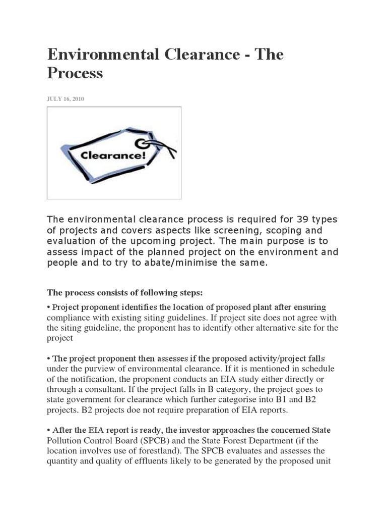 Environmental Clearance Process in India | PDF | Environmental Impact ...