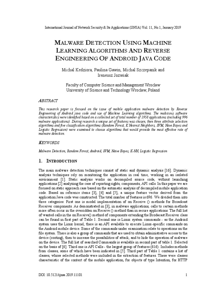 Malware Detection Using Machine Learning Algorithms and Reverse ...