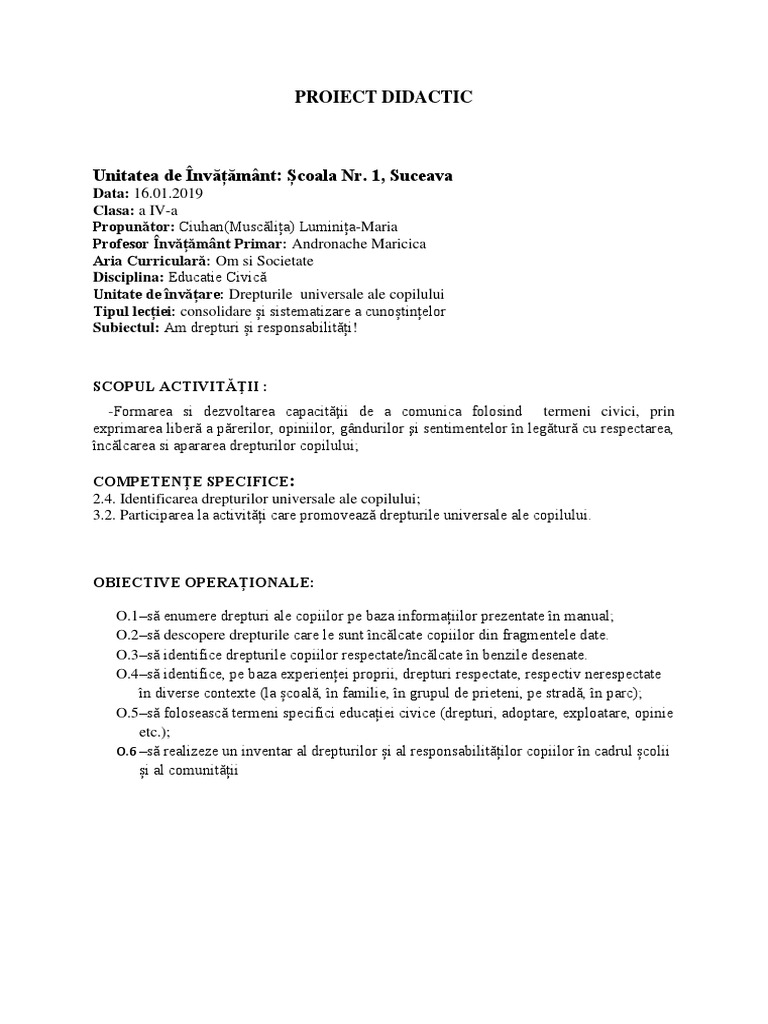 Proiect Didactic Ed Civica
