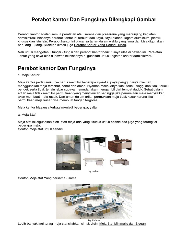 Perabot Kantor Dan Fungsinya Dilengkapi Gambar Pdf