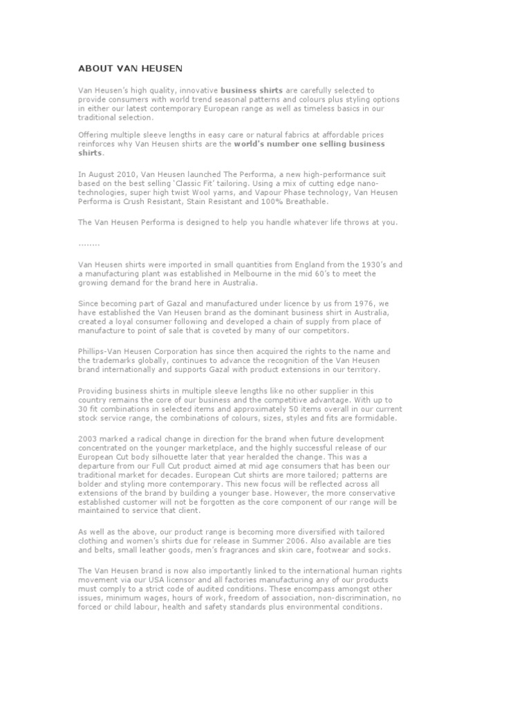 van heusen clothing brand
