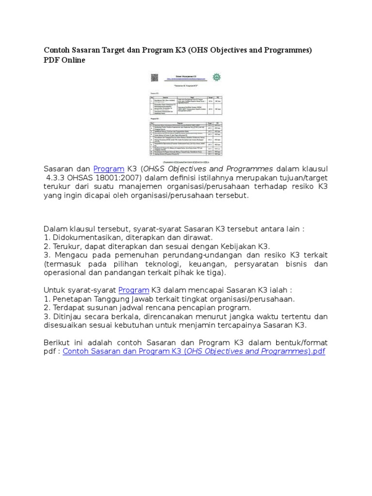 GUIDELINES FOR OHS OBJECTIVES AND PROGRAMS | PDF