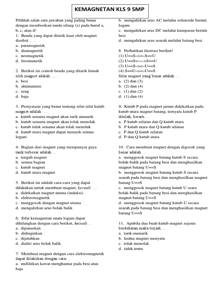 Kuis Soal Kemagnetan Smp | Pdf