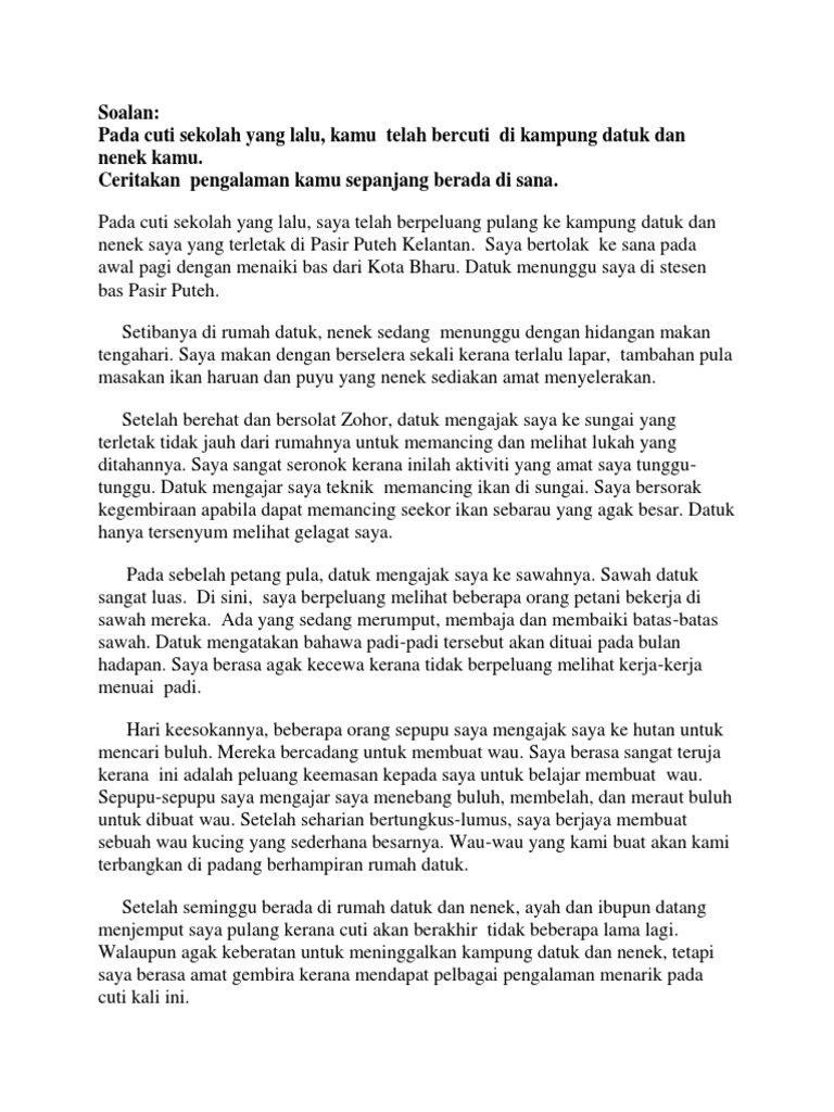 Karangan Pengalaman Bercuti Di Kampung  Contoh Contoh Karangan Sekolah
