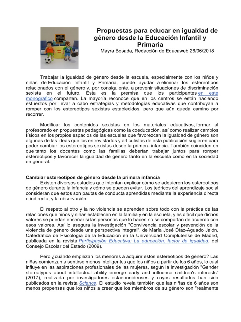 Propuestas para Introducir La Igualdad de Género en Infantil | PDF ...