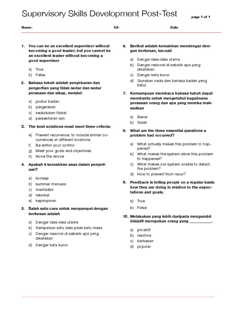 Supervisory Post Test PDF