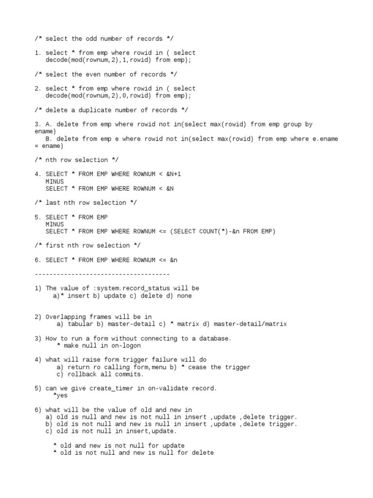 Oracle Sample - Practice Queries | PDF | Pl/Sql | Databases