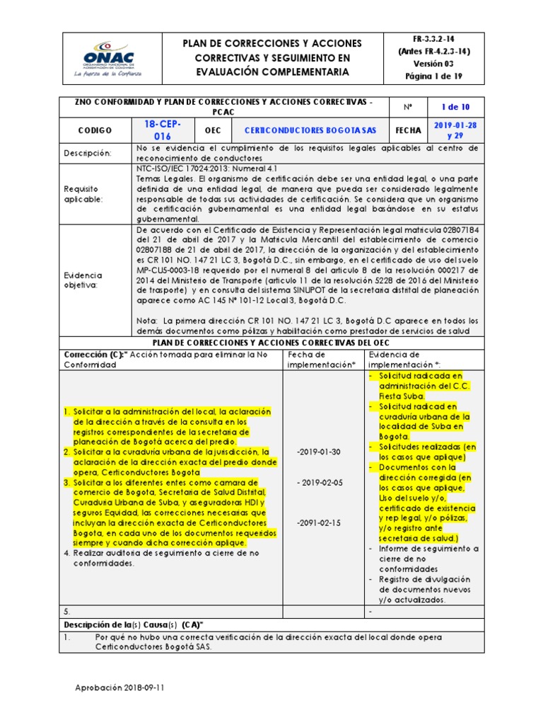 Plan de Correcciones Certiconductores SAS | PDF | Planificación ...