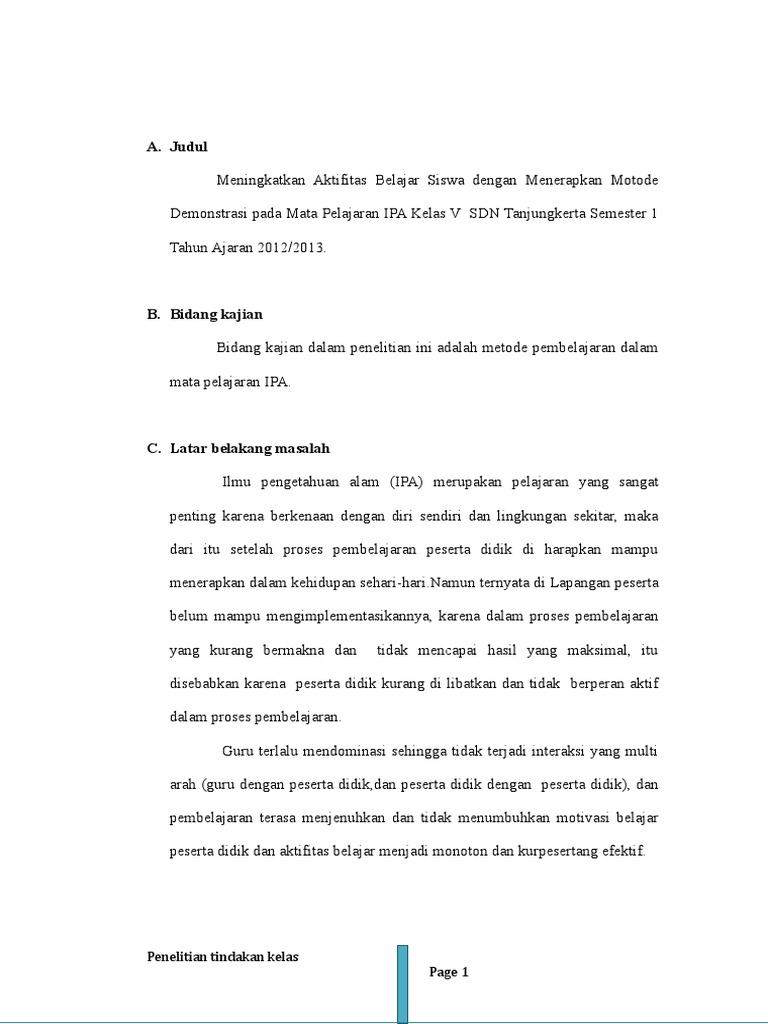 Contoh Proposal PTK IPA Kelas V SD PDF