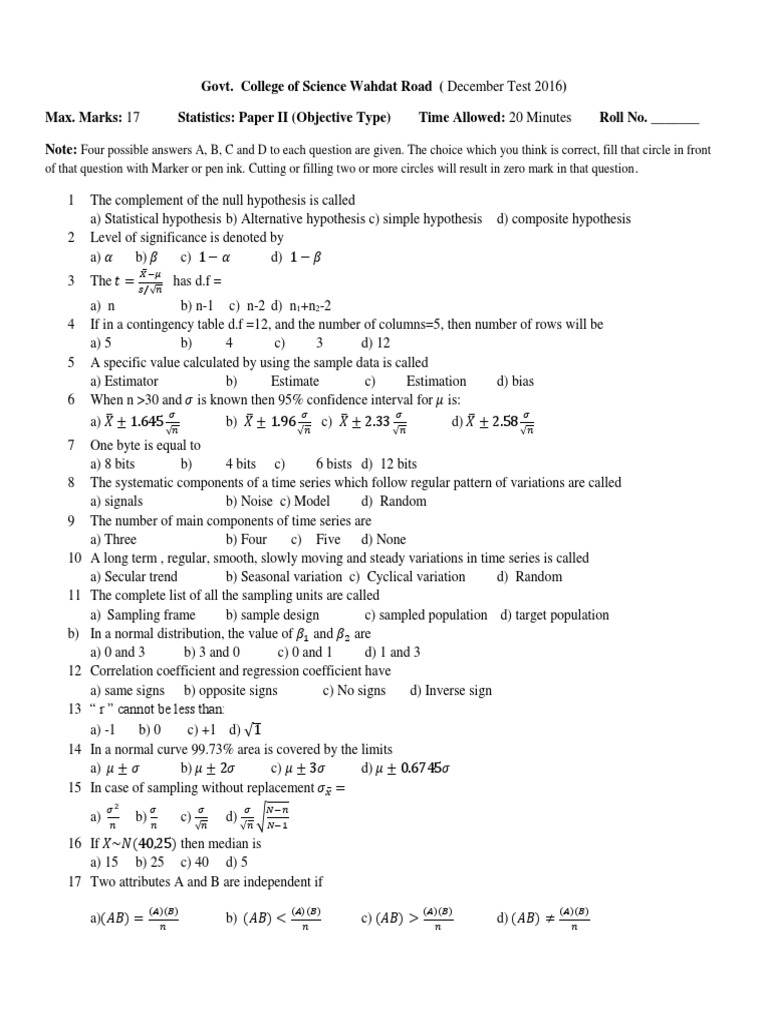 Stat Paper For 2 Year | PDF | Correlation And Dependence | Confidence ...