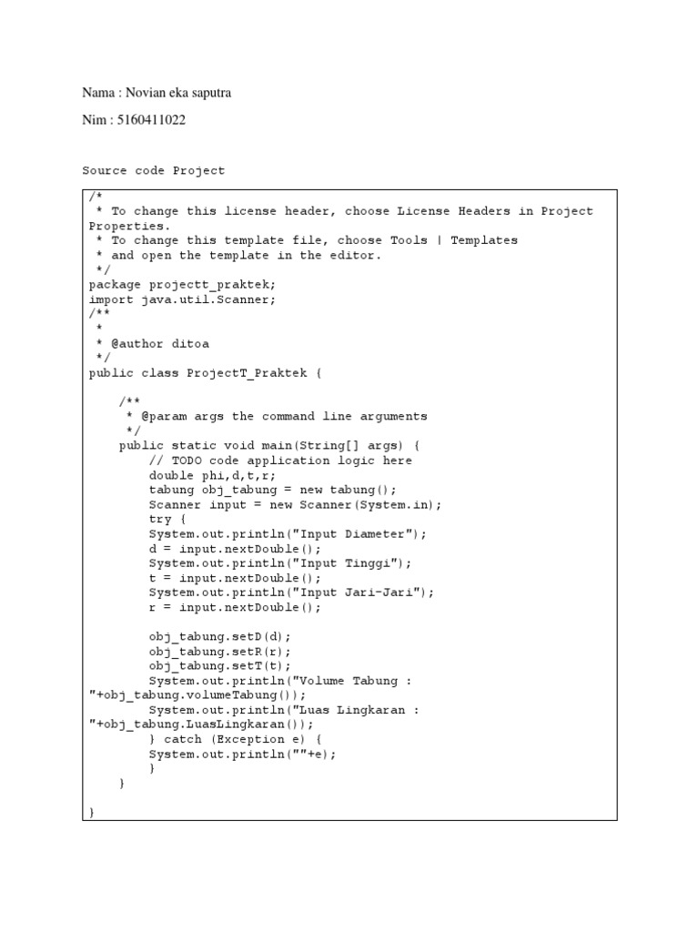 Java Source Code Project Calculating Volume and Area of Cylinder | PDF ...