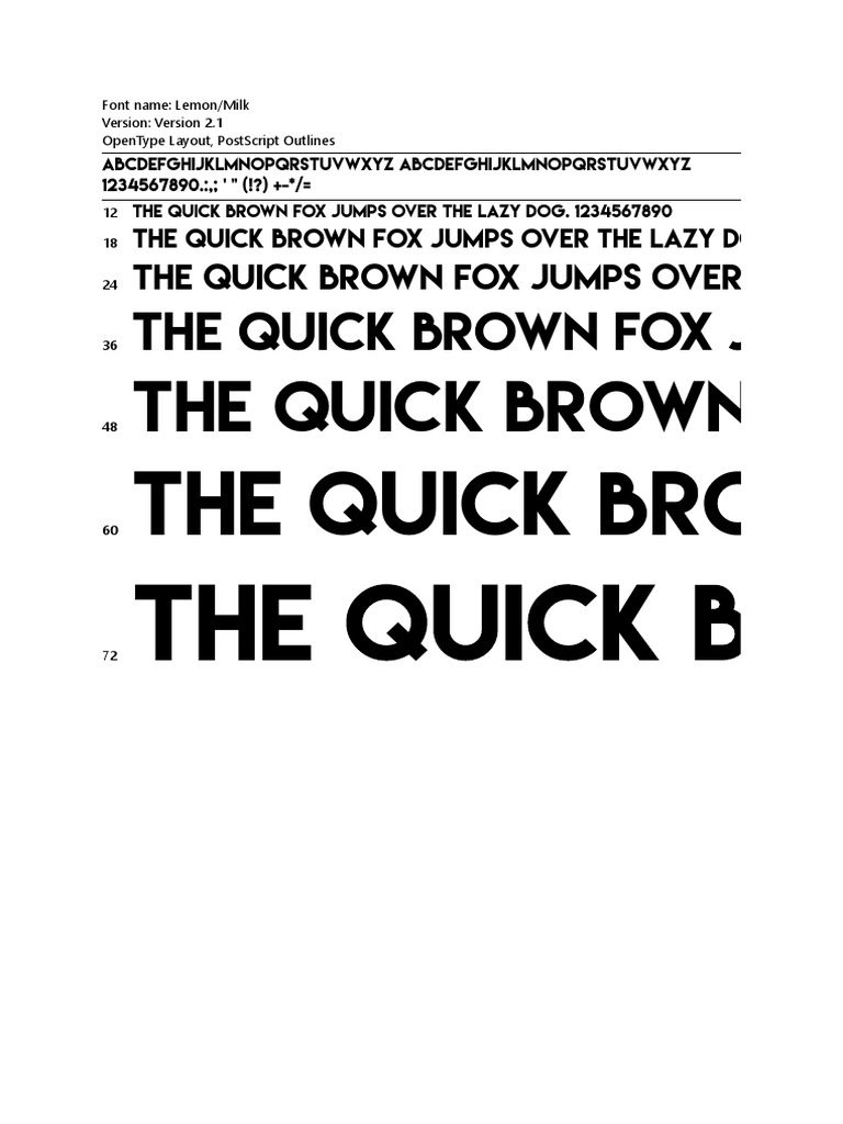 Lemon/Milk Font v2.1 OpenType Layout & PostScript Outlines PDF