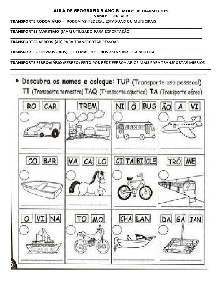 Aula de Geografia 3 Ano B Meios de Transportes | PDF