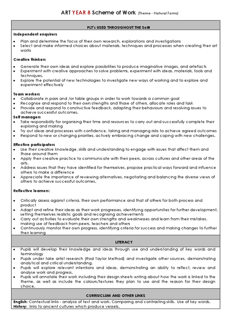 Visual Arts Scheme of Work Creativity Drawing