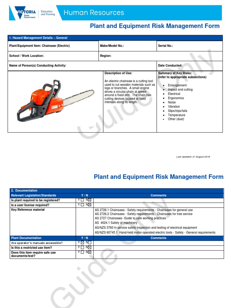 Electric Chainsaw Risk Management Guide | PDF | Personal Protective ...