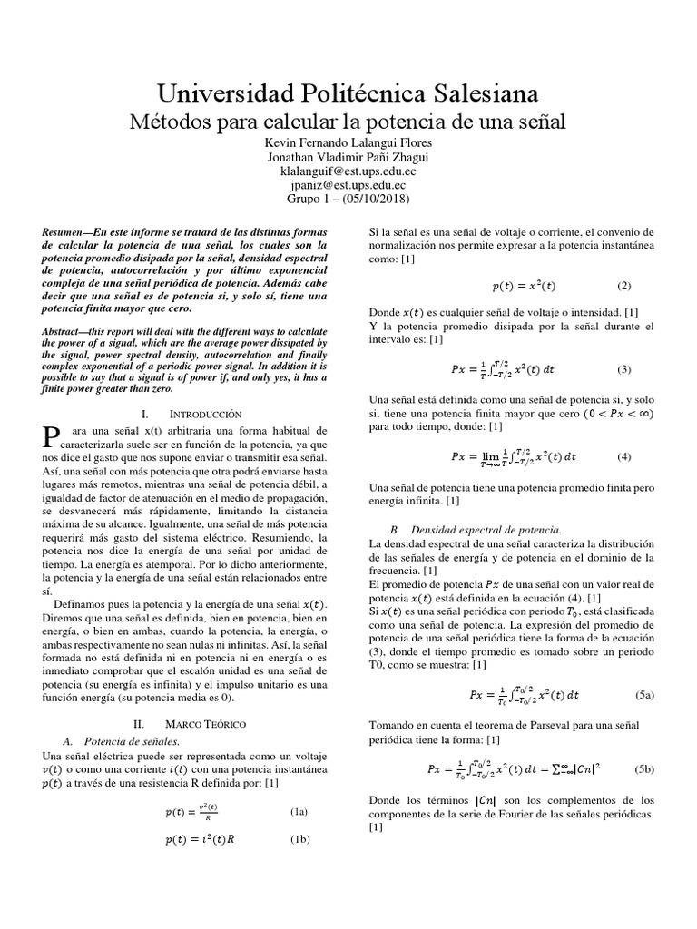 Métodos para calcular potencia de señales | PDF | Densidad espectral ...