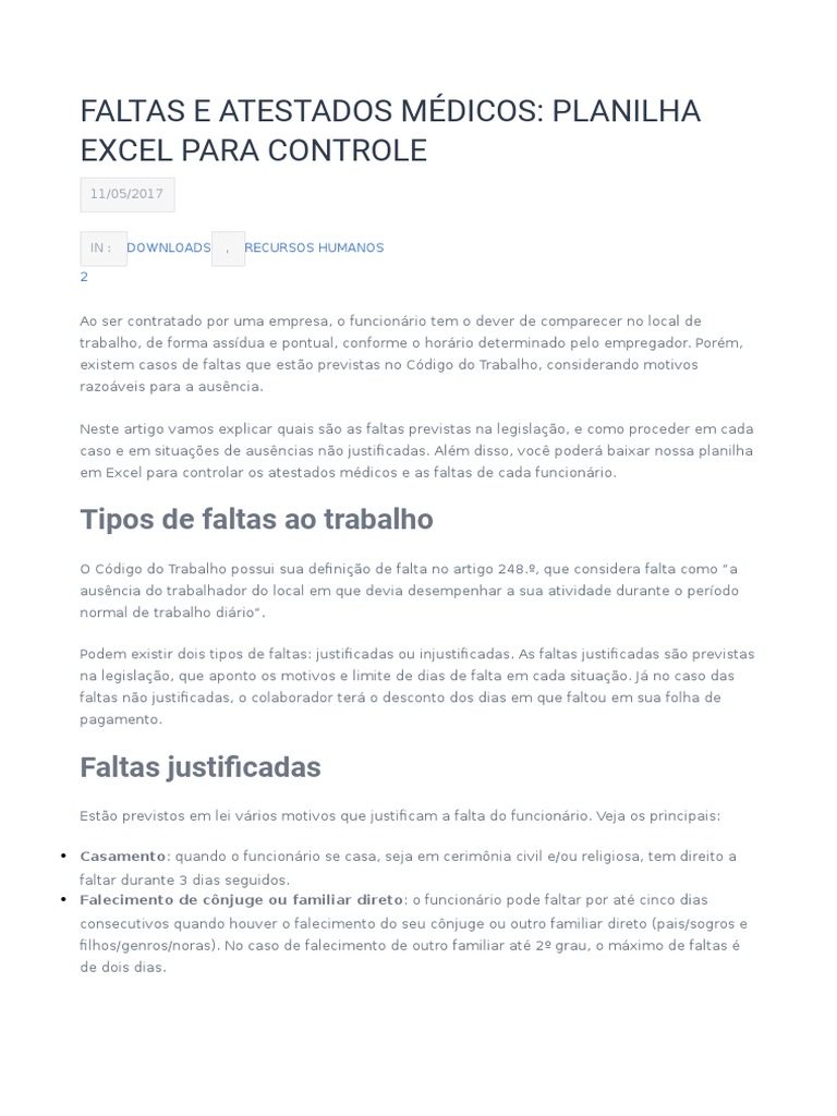 Controle de Faltas e Atestados em Excel | PDF | Gestão de recursos ...