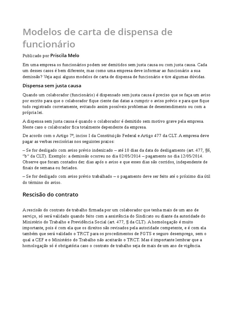 Modelo Carta De Demissão Sem Aviso - Muitos Modelos