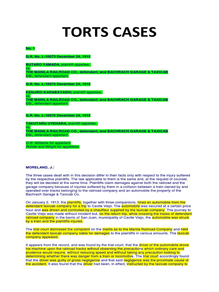 1915 Torts Cases: Railroad Collision Liability | PDF | Duty Of Care ...