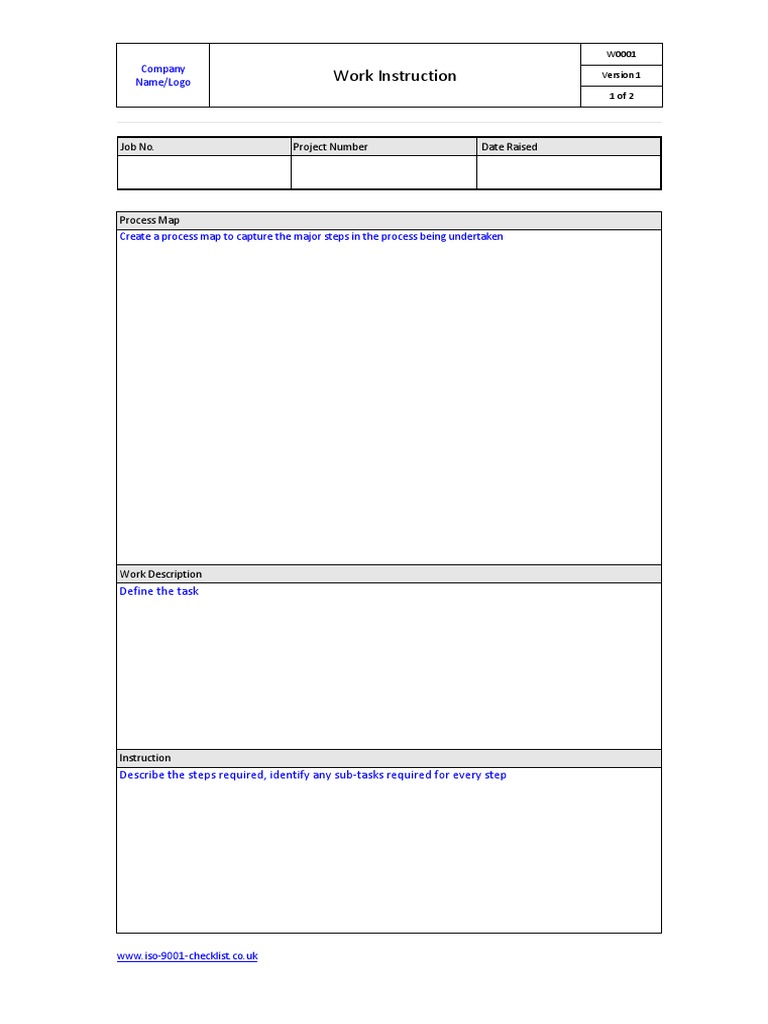 Work Instruction Template PDF | PDF