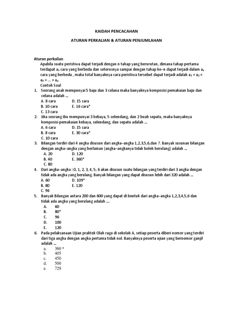 Contoh Soal Kaidah Pencacahan Aturan Perkalian Dan