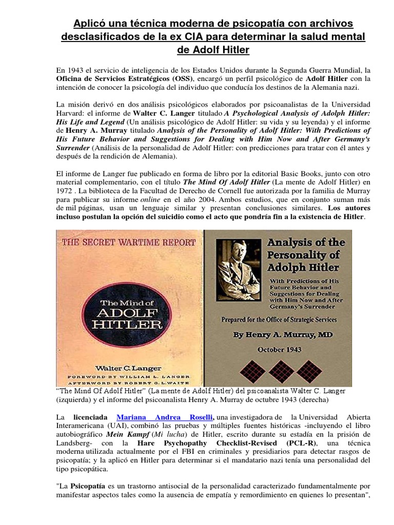Psicopatía en Adolf Hitler: Estudio PCL-R | PDF | Psicopatía | Adolf Hitler