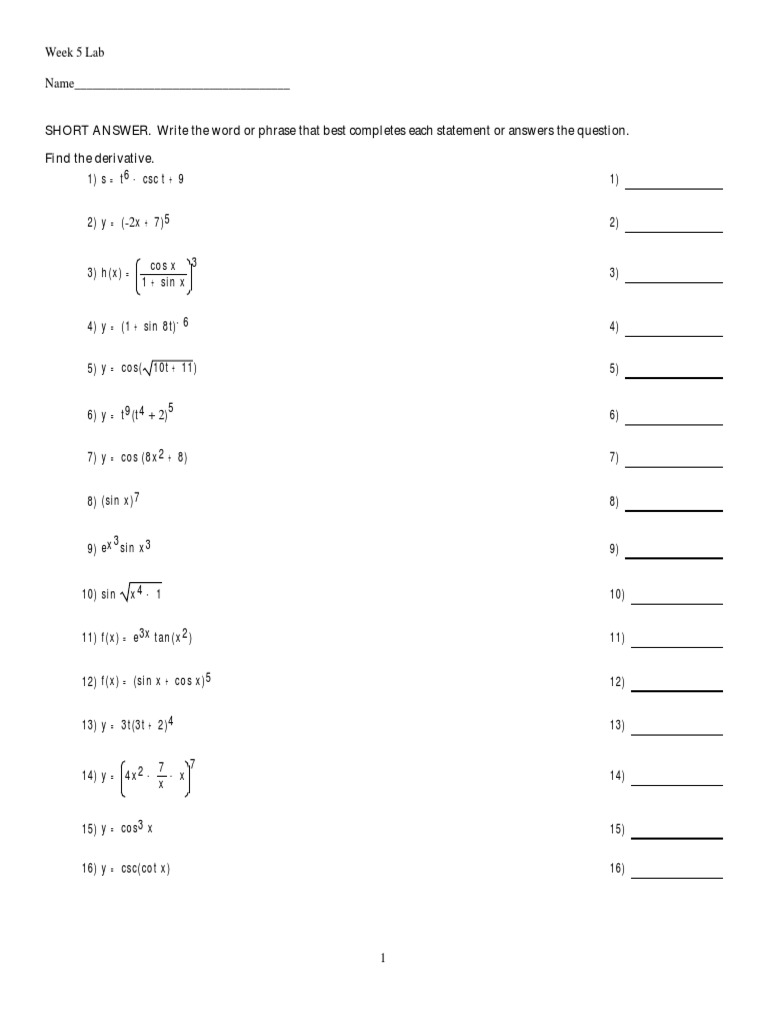Week 5 Derivative Lab Exercises | PDF | Teaching Methods & Materials