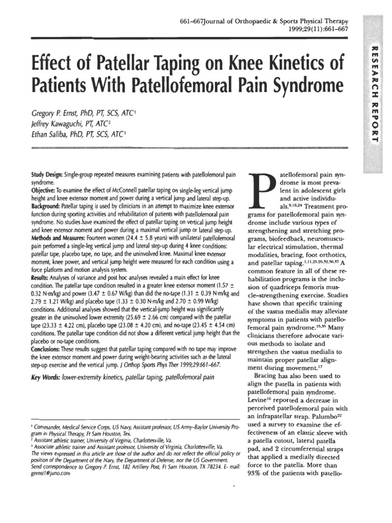 Effect of Patellar Taping On Knee of Patients With Patellofemoral Pain Syndrome PDF