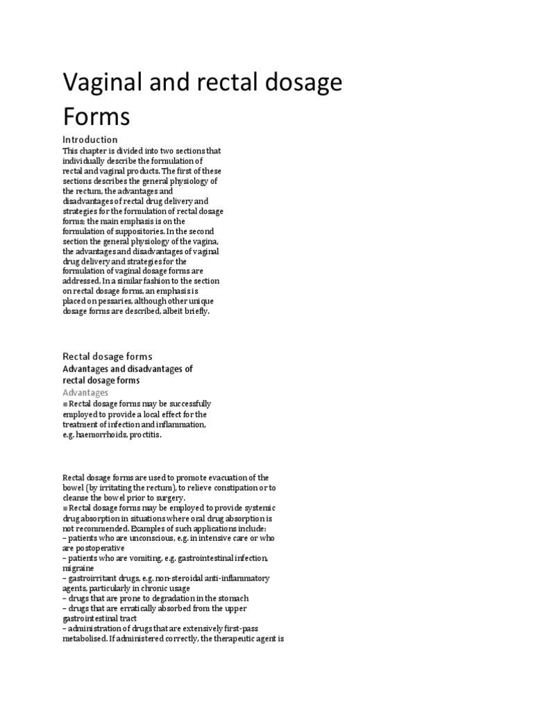 Advantages and Disadvantages of Rectal Dosage Forms PDF Rectum