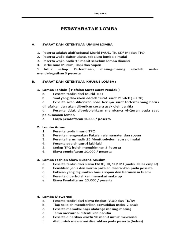 Contoh Aturan Lomba Anak Anak | PDF