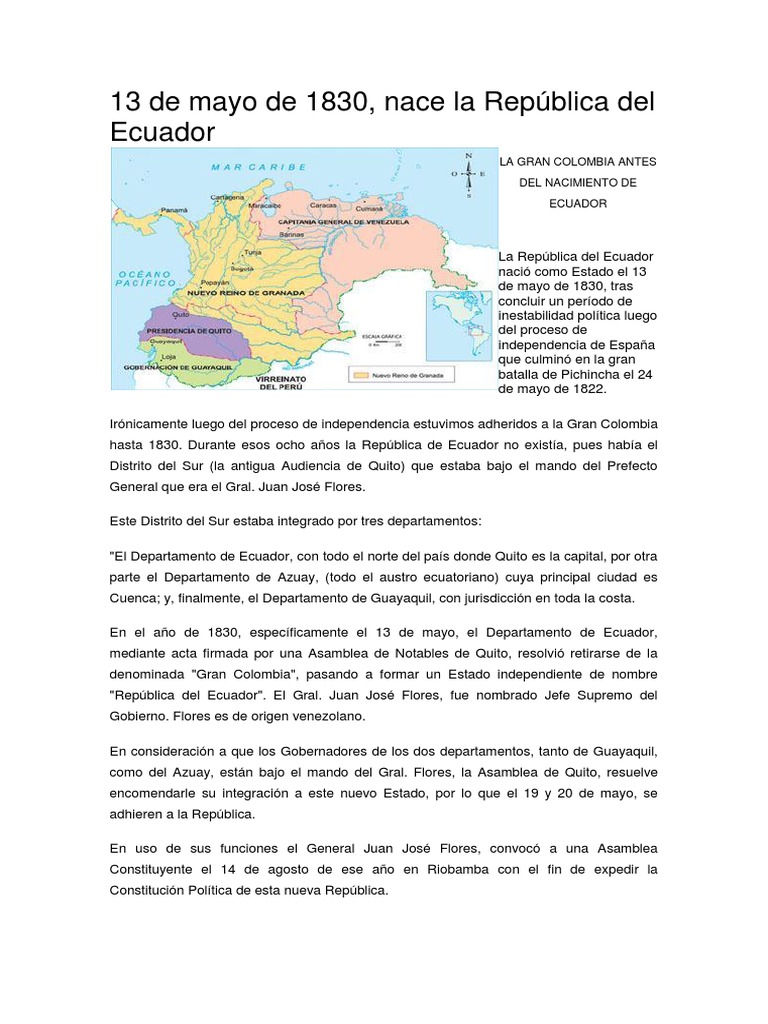 13 De Mayo De 1830 Ecuador Derechos De Los Ninos Essai