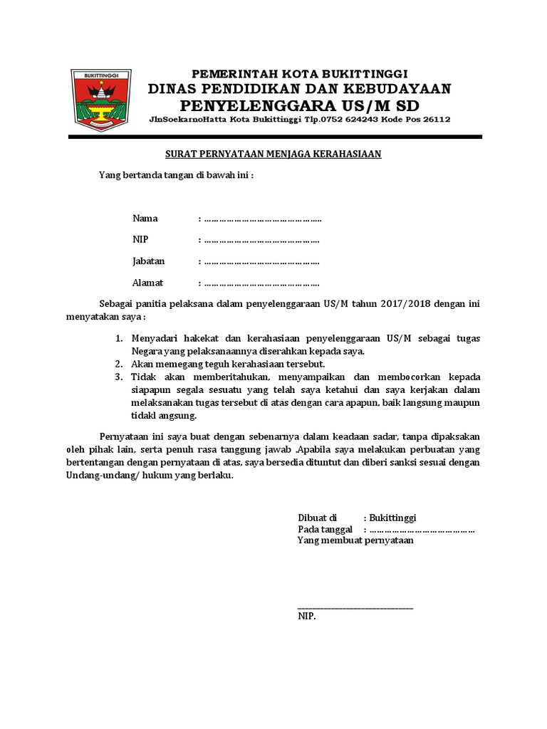 Surat Pernyataan Kesanggupan Menjaga Rahasia Perusahaan